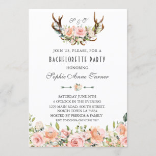 Charm Rosa Blommigt Antlers Bachelorette Party Inbjudningar