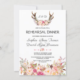 Charm Rosa  Blommigt Antlers Rehearsal Dinner Inbjudningar