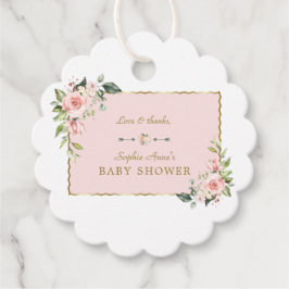 Charm Rosa  blommor Guld Ram Babykläder Gåvor Etiketter