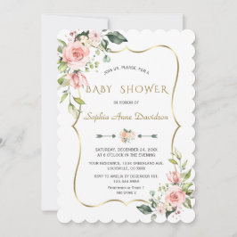 Charm Rosa  blommor Guld Ram Babykläder Inbjudningar