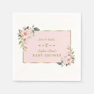 Charm Rosa blommor Guld Ram Babykläder Pappersservett
