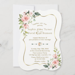 Charm Rosa  blommor Guld Ram Bröllop Inbjudningar