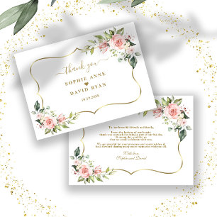 Charm Rosa blommor Guld Ram Bröllop Tack Kort
