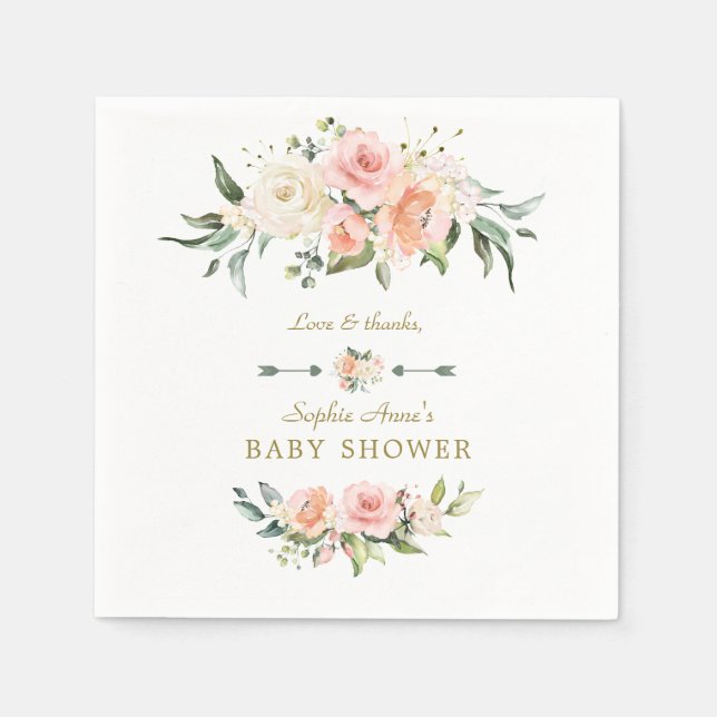 Charm Rosa  blommor Ram Baby Shower Pappersservett (Framsidan)