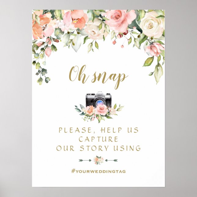 Charm Rosa  Bröllop Oh Snap Instagram Sign Poster (Framsidan)