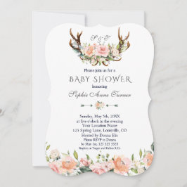 Charm Rosa Cream Blommigt Antlers Baby Shower Inbjudningar