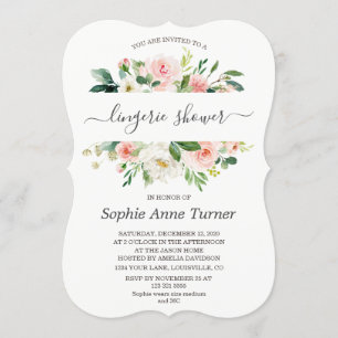 Charm Rosa Cream Blommigt Calligraphy Möhippa Inbjudningar
