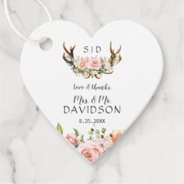 Charm Rosa Flowers Antlers Monogram Bröllop Gåvor Etiketter