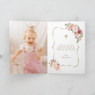 Charm Rosa Flowers Girl Photo Heliga Communion Tack Kort