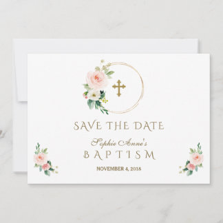 Charm Rosa Flowers Guld Girl Baptism Spara Datumet