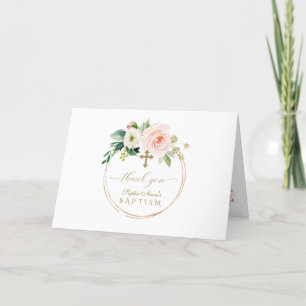 Charm Rosa Flowers Guld Photo Girl Baptism Tack Kort