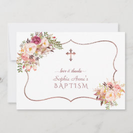 Charm Rosa Flowers Ro Guld Kor Baptism Tack Kort