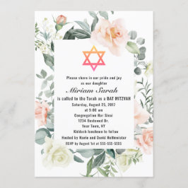 Charm Rosa  Flowers Star of David Bat mitzvah Inbjudningar