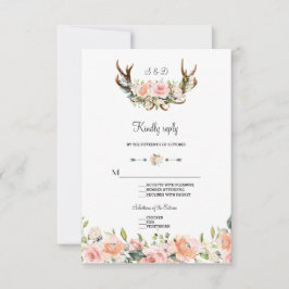 Charm Rosa Rodnad Blommig Hjorthorn Bröllop RSVP OSA Kort