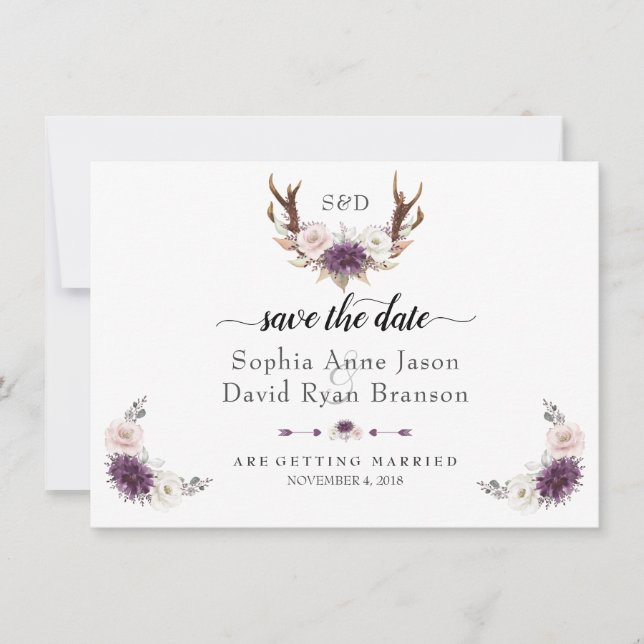 Charm Rosa Rodnad Blommig Hjorthorn Save The Date Spara Datumet (Framsida)