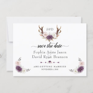 Charm Rosa Rodnad Blommig Hjorthorn Save The Date Spara Datumet