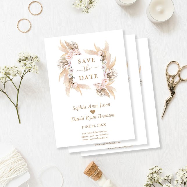 Charm Rosa ros White Orchid Pampas Grass Bröllop Spara Datumet (pampas grass orchid wedding save the date trendy elegant)
