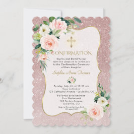 Charm Rosa White Flowers Guld Girl Bekräftelse Inbjudningar