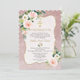 Charm Rosa White Flowers Guld Girl Bekräftelse Inbjudningar