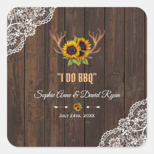 Charm Rustic Sunrows Antlers Wood Snöre I DO BBQ Fyrkantigt Klistermärke