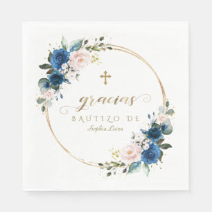 Charm Spain  Blåa blommor Guld Girl Bautizo Pappersservett