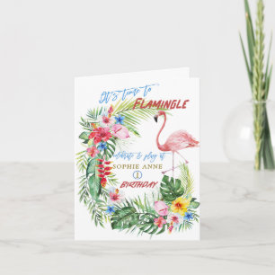 Charm Tropical Blommigt Flamingo Bassäng Girl Birt Inbjudan