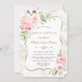 Charm Vår Watercolor Peonies Sweet sixteen Inbjudningar
