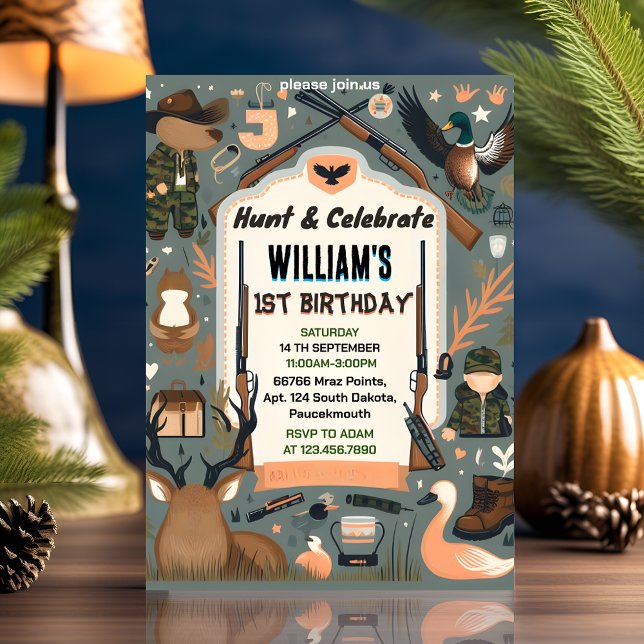 Charm Vild Camo Oh Hjort Anka-jakt 1:a födelsedage Inbjudningar (Skapare uppladdad)
