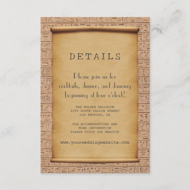Charm Vintage Egyptian Papyrus Wedding Reception Tilläggskort (Framsida)