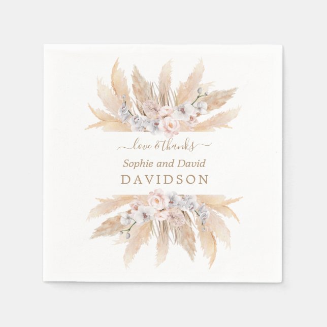 Charm Vit ros Pampas Grass Bröllop Napkins Pappersservett (Framsidan)