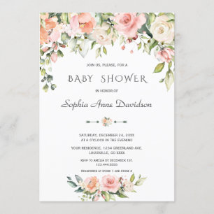 Charm Watercolor Cream Blommigt Baby Shower Inbjudningar
