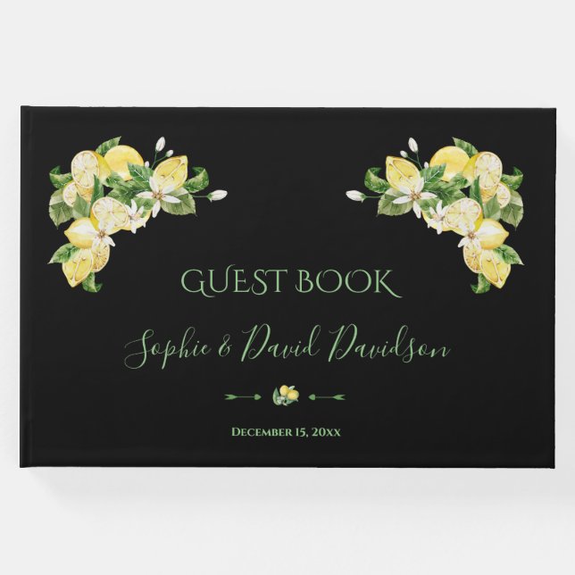 Charm Watercolor Lemon Tropical Bröllop Gästböcker (Framsida)