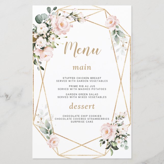 Charm Watercolor Rosa Blommigt Guld Sweet 16 Menu (Framsida)