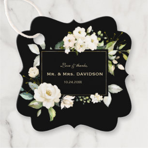 Charm Watercolor White Blommigt Guld Black Bröllop Gåvor Etiketter