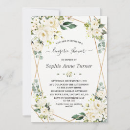 Charm Watercolor White Blommigt Guld Möhippa Inbjudningar