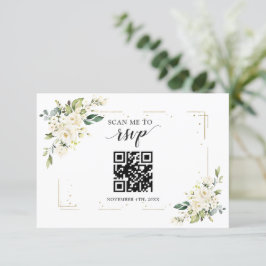 Charm White Blommigt Guld QR-koden Bröllop OSA Kort