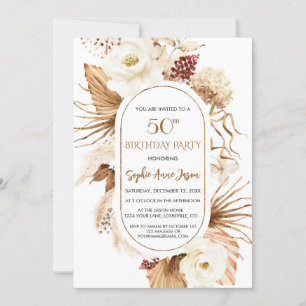 Charm White Blommigt Pampas Grass Handflatan 50:e Inbjudningar
