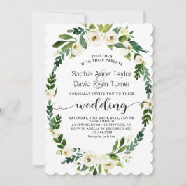 Charm White Blooming Blommigt Handwrite Bröllop Inbjudningar