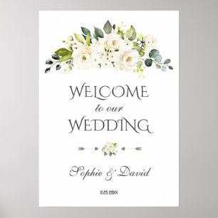 Charm White Cream Blommigt Välkommen Bröllop-tecke Poster
