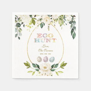 Charm White Cream Flowers Egg Hunt Guld Påsk Pappersservett