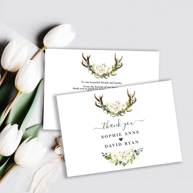 Charm White Cream Ivory Flowers Antlers Bröllop Tack Kort (Skapare uppladdad)