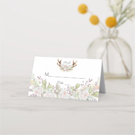 Charm White Flowers Antlers Bröllop Bordsnummer Placeringskort