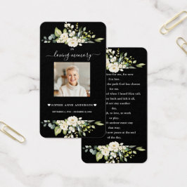 Charm White Flowers Black Photo Funeral Prayer Visitkort