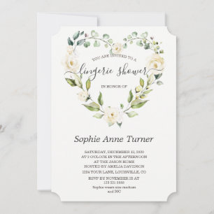 Charm White Flowers Calligraphy Lingerie Shower Inbjudningar