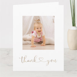 Charm White Flowers Guld Girl Photo Christening Tack Kort