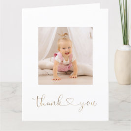 Charm White Flowers Guld Girl Photo Christening Tack Kort