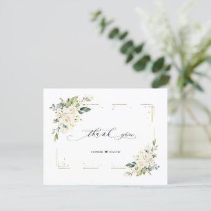 Charm White Flowers Guld Glitter Ram Bröllop Tack Kort