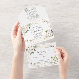 Charm White Flowers Guld Guld Ram Bröllop