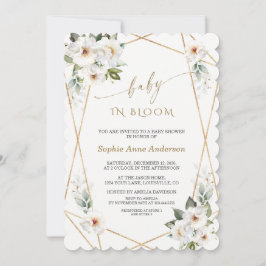 Charm White Flowers Ro Guld Baby i Bloom Inbjudningar