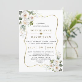 Charm White Flowers Ro Guld Bröllop Inbjudningar